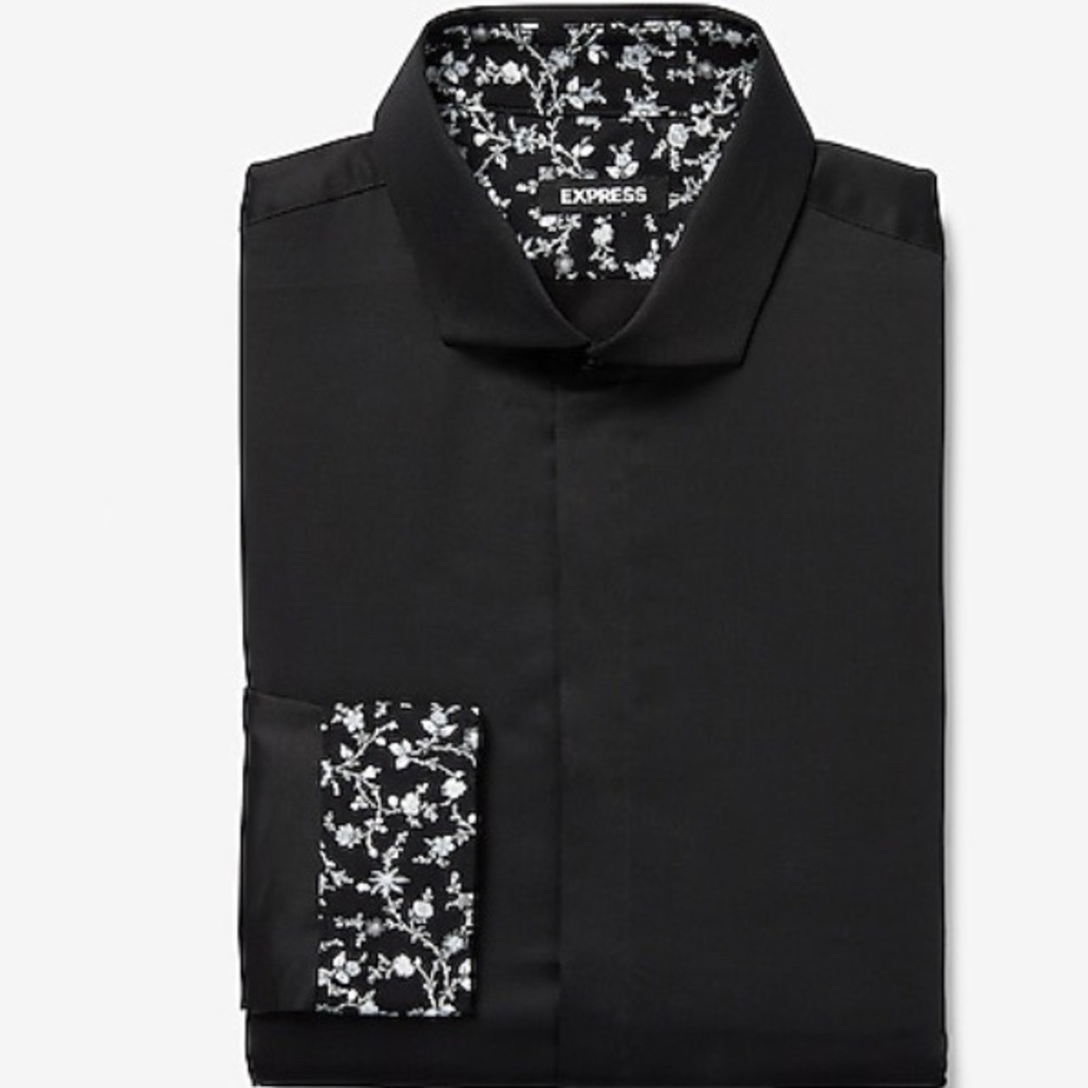 Express Black Sheen Floral Long Sleeve Shirt